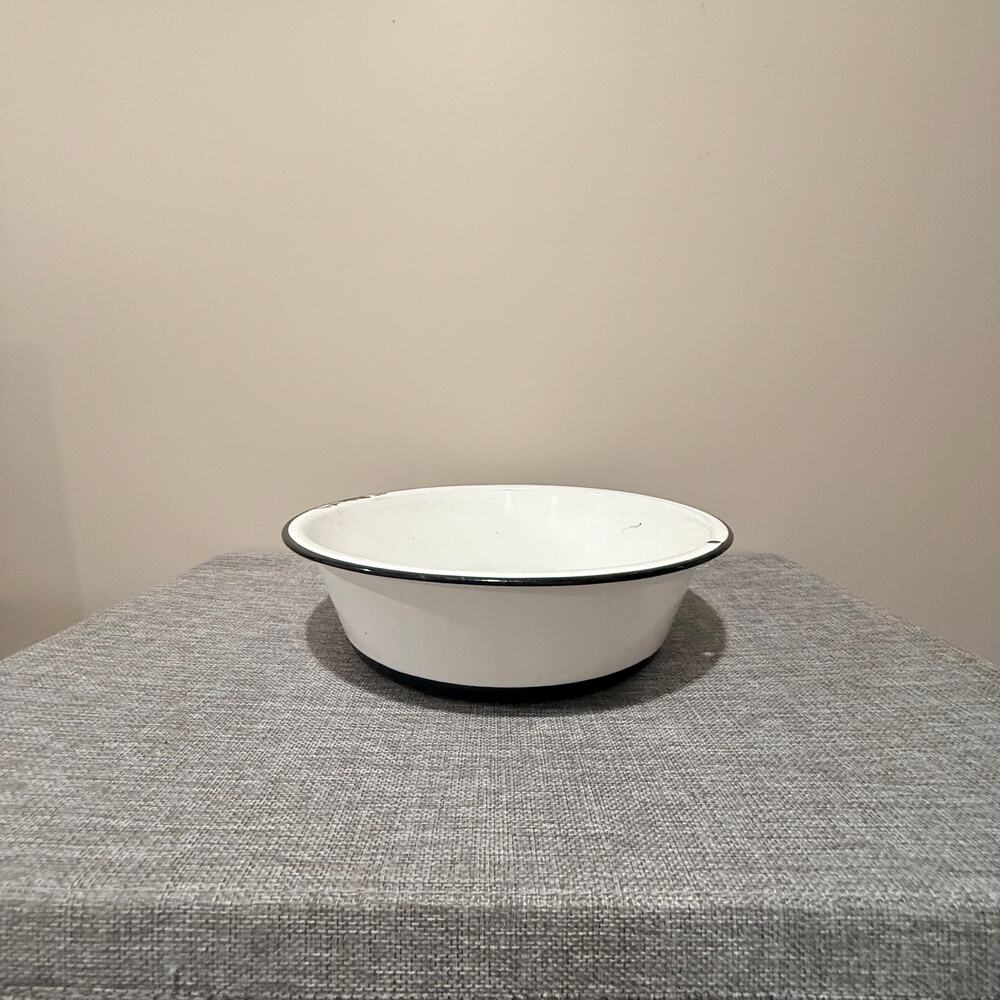 Vintage MEMCO Enamelware Basin Bowl  Farmhouse Primitive Wash Bowl